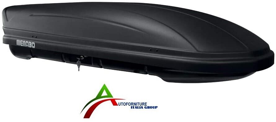 BOX BAULE AUTO DA TETTO UNIVERSALE MENABO DARK NERO OPACO MARATHON 400 LITRI