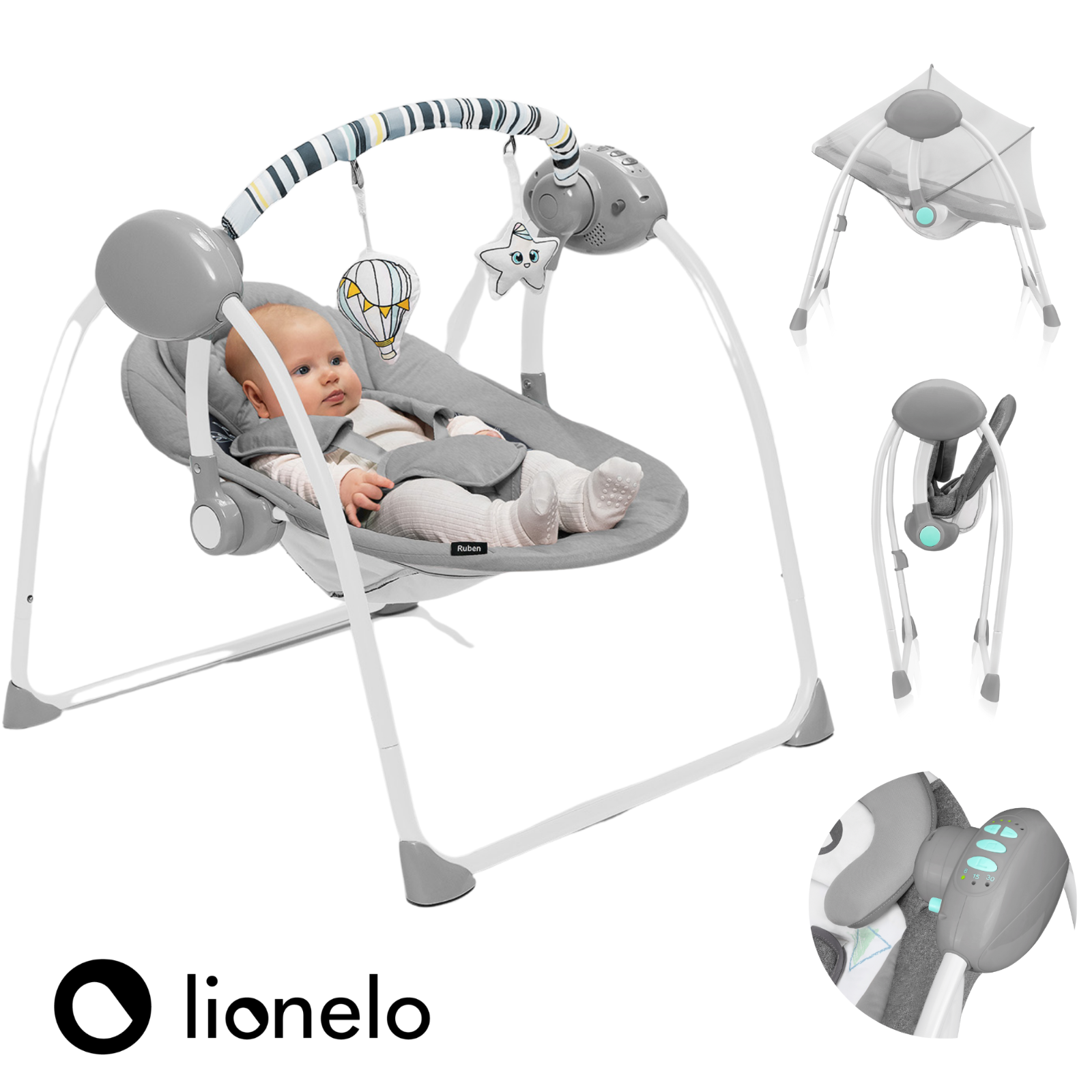 Altalena bambino altalena elettrica con funzione sdraio  LIONELO ruben grigio