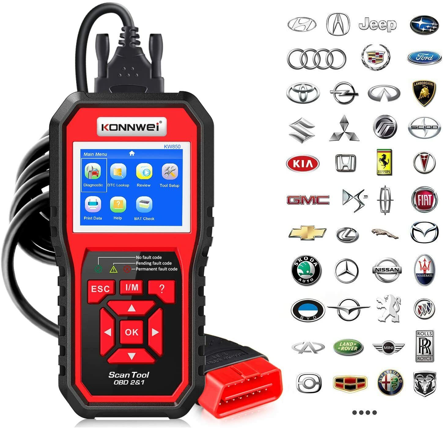 KONNWEI KW850 OBDII Scanner Diagnostico per Auto, Lettore di Codici Scanner OBDI