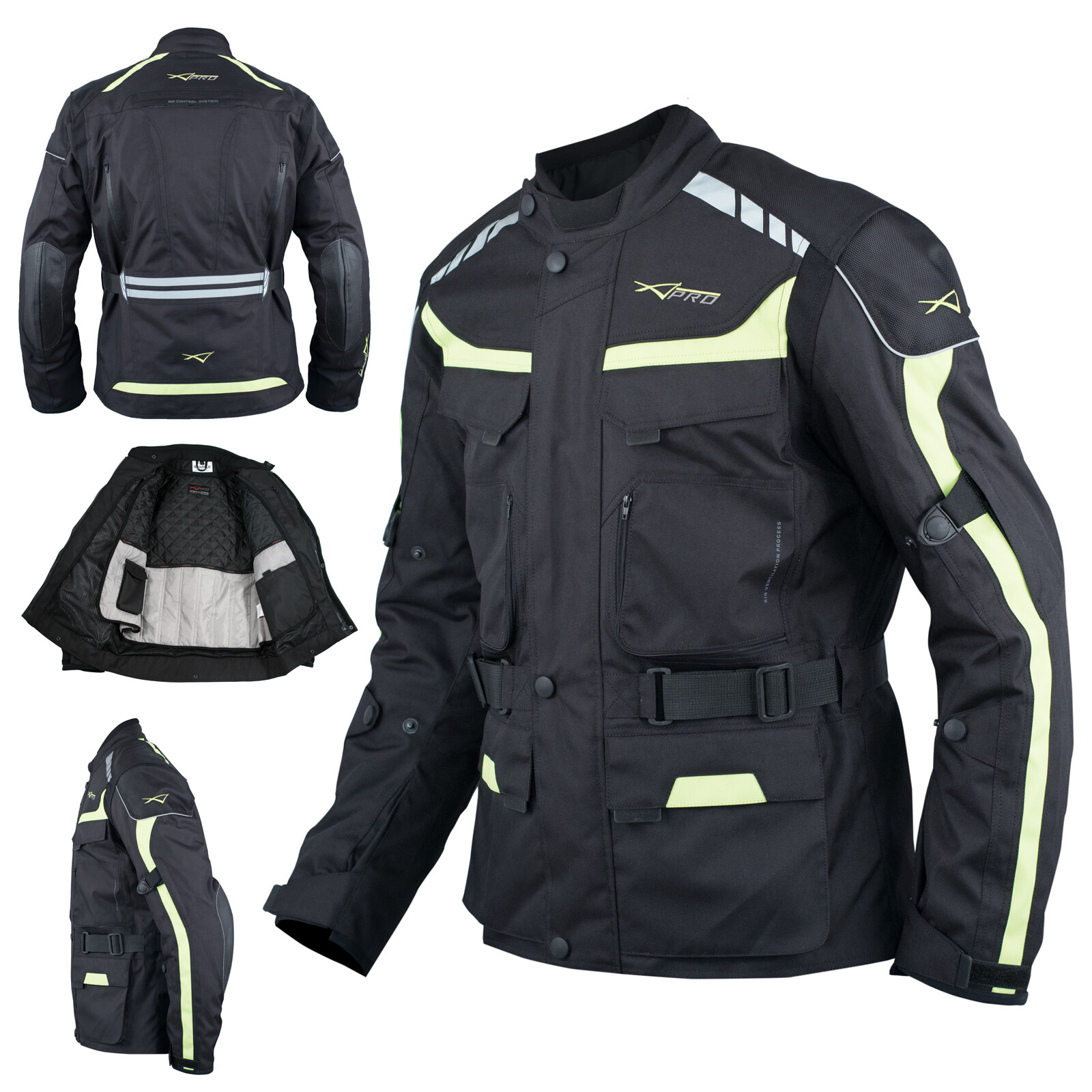Textile Jacket Motorcycle Motorbike Armour CE Breathable Waterproof Fluo L
