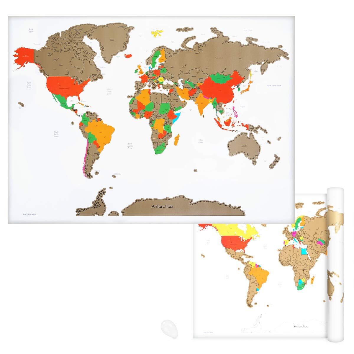Navaris Mappa Mondo da Grattare - Carta Planisfero Grande da Parete 82x59cm M...
