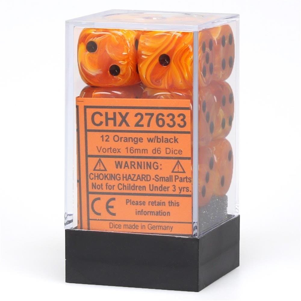DND Dice Set-Chessex D&D Dice-16mm Vortex Orange and Black Plastic Polyhedral Di