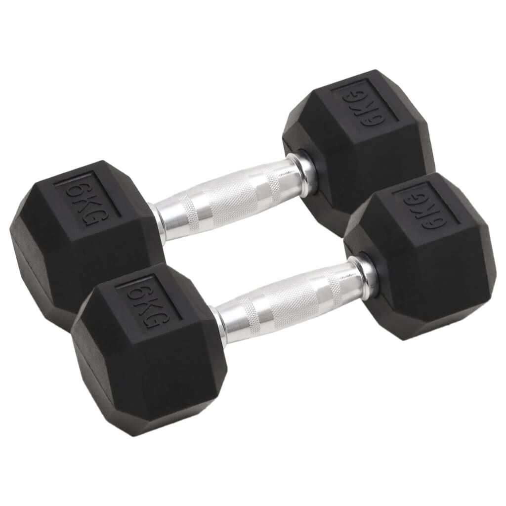 AX Set Palestra 2 Manubri 6kg Ghisa 295x115x10cm Esagonali Allenamento New 93602