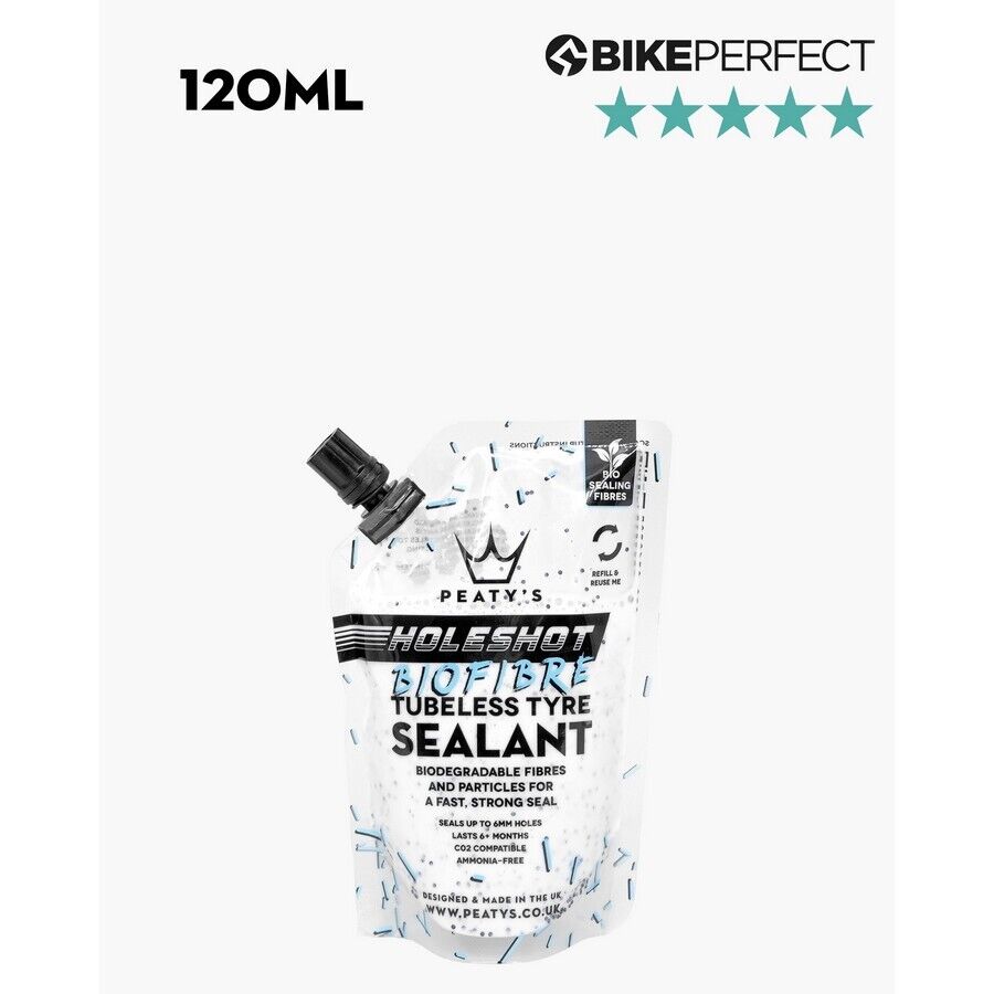 liquido sigillante tubeless tyre sealant holeshot biofibre 120ml Peatys antifora