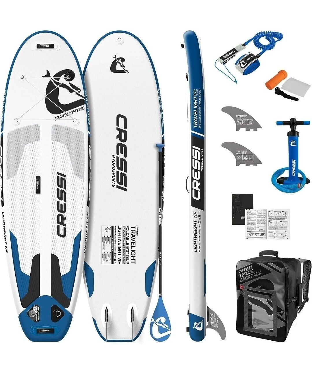 Cressi Sup 9'2'' SUP Gonfiabile Bianco/Blu + Kit Accessori completo di Sacca.