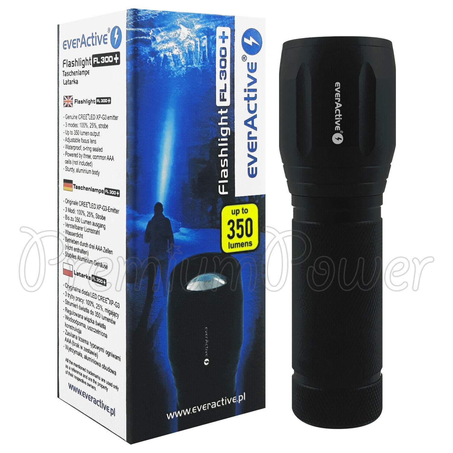 Everactive Fl300 + Flashlight 350 Lumen LED Compatto Torcia 3 Modalità