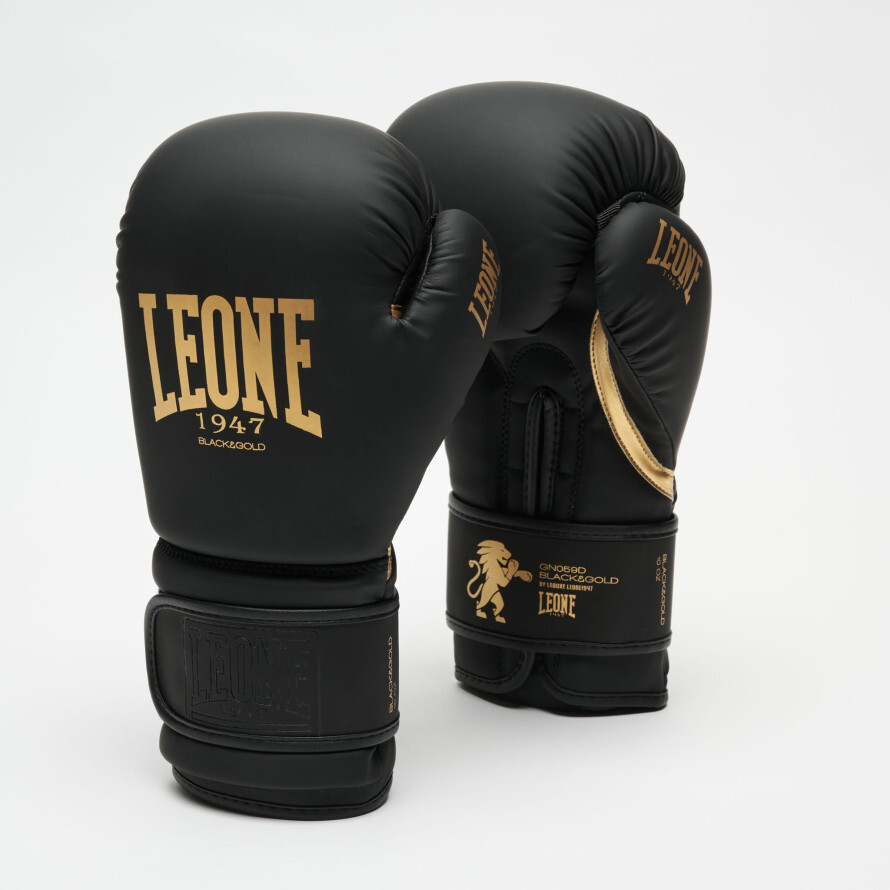 Leone 1947 Guanti Boxe Unisex Black & Gold, Boxe -  /14OZ (Nero/Oro)