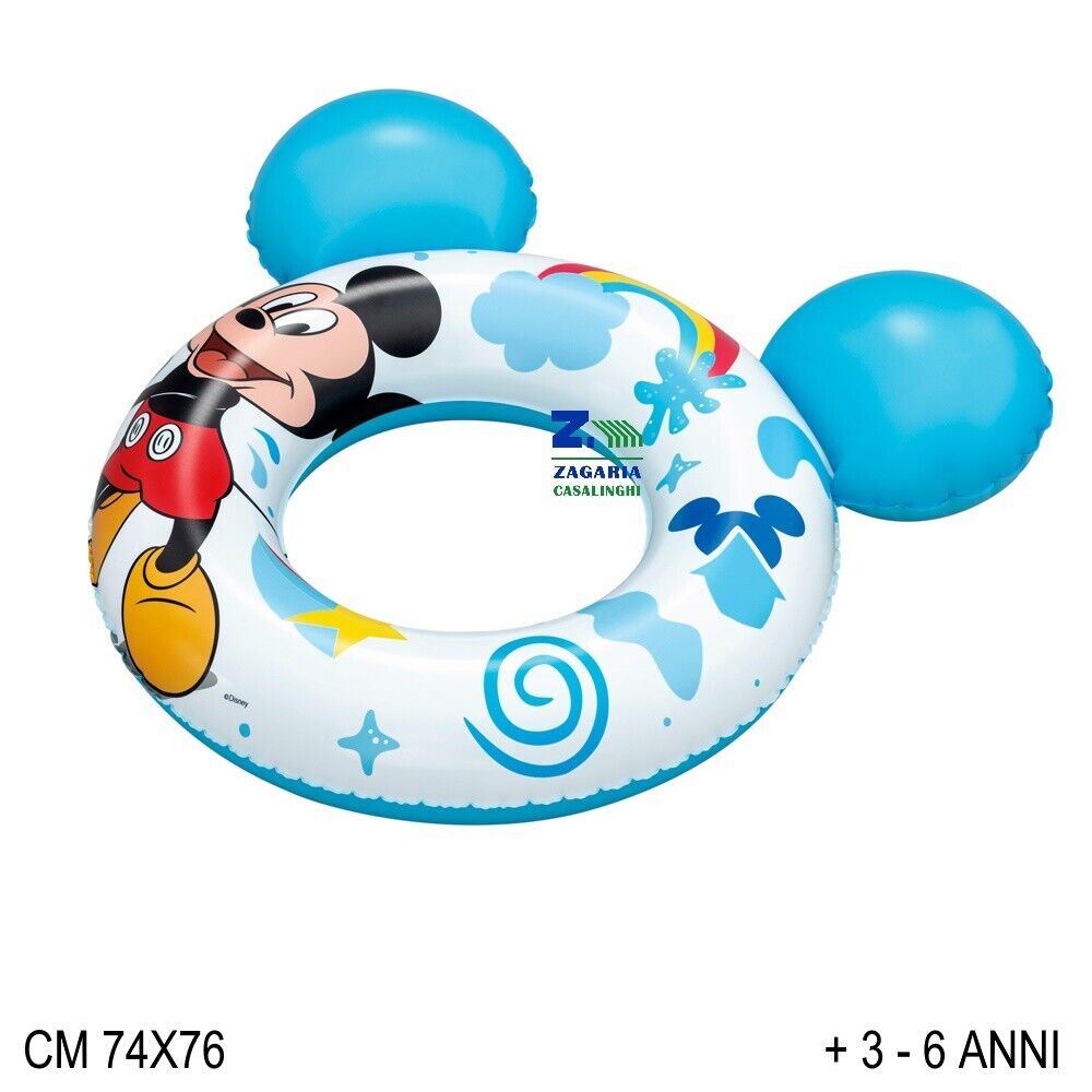 SALVAGENTE ANELLO GONFIABILE MICKEY CON ORECCHIE PER BAMBINI CM 74X76