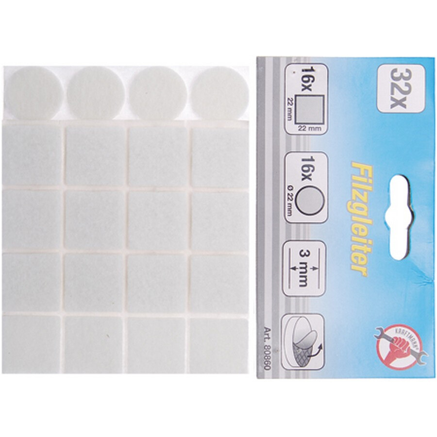 set 32 feltrini adesivi assortiti bianchi - codice bgs80860 KRAFTMANN minuteria