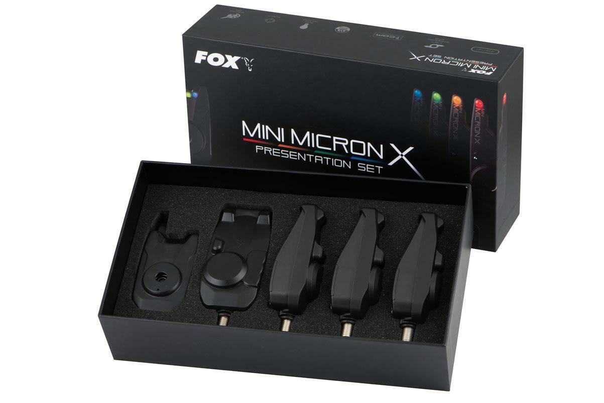 Fox Mini Micron X 4 Asta Set / Pesca Carpa Bite Allarme & Ricevitore