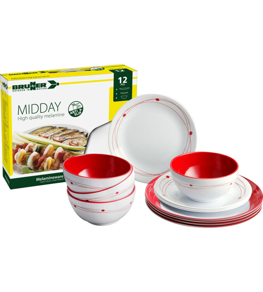 SET 12 STOVIGLIE DA CAMPEGGIO BRUNNER "COSMIC" IN MELAMINA ANTISCIVOLO