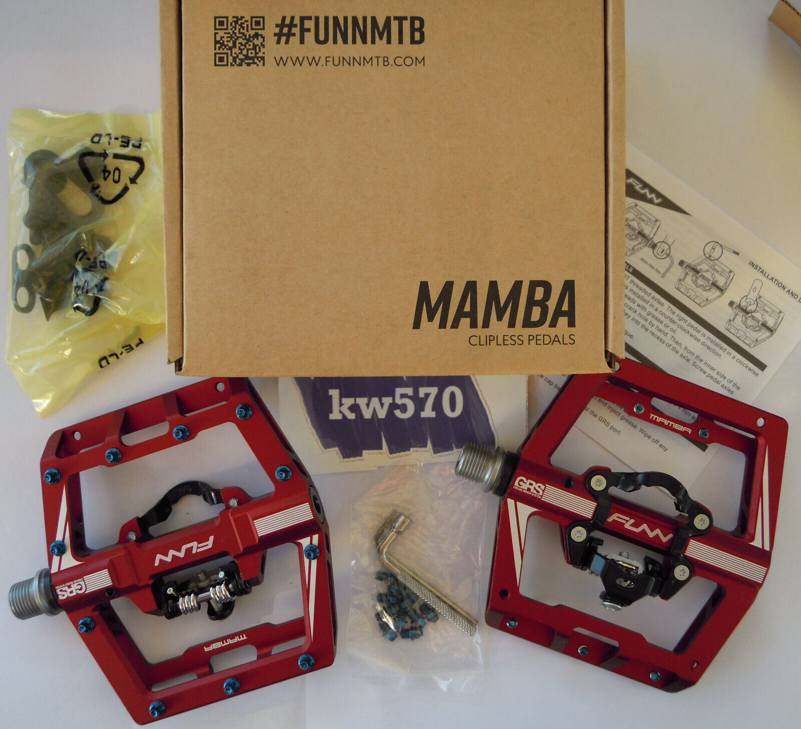 Funn - Pedali sgancio rapido Funn Mamba Red/Rosso One side click/Flat SPD - NEW