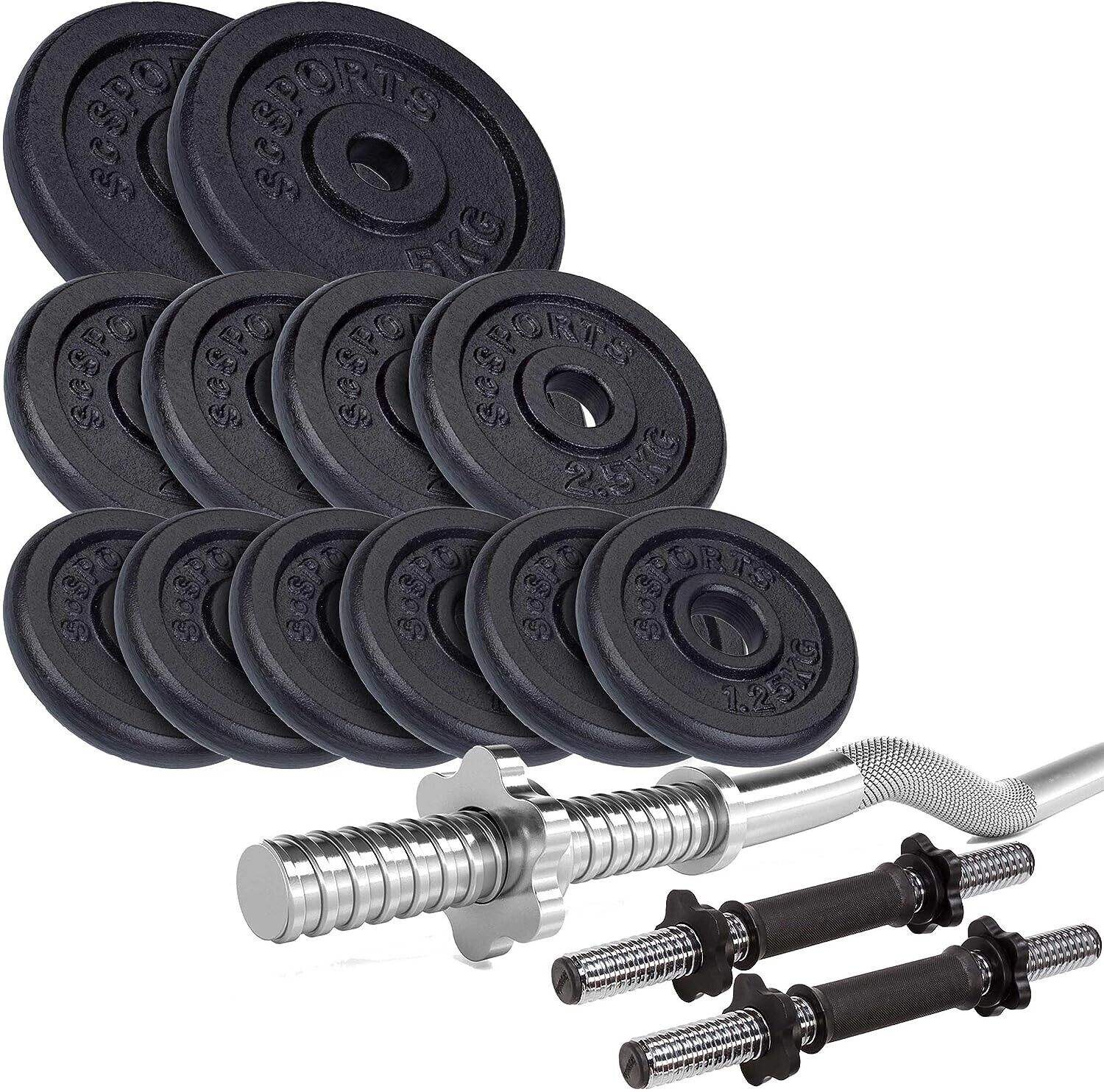 ScSPORTS® Bilanciere e Manubri con Pesi 34,5 kg Barra Curl 120 cm Dischi Palest