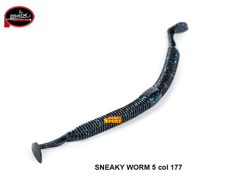 MOLIX SNEAKY WORM 5'' COL. 177 BLUE BLACK FLAKE SILICONICO SPINNING LAGO B. BASS