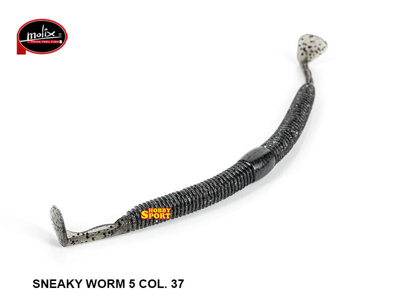 MOLIX SNEAKY WORM 5'' COL. 37 SMOKE PEPPER SILICONICO SPINNING LAGO BLACK BASS