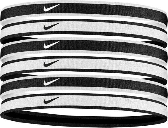 Nike Swoosh Sport Headbands Tipped 6PK Fasce Elastici Capelli Tennis Running B/W