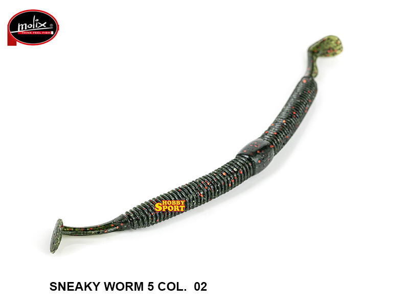MOLIX SNEAKY WORM 5'' COL. 02 WATERMELON RED/BLACK FLAKE SILICONICO SPINNING
