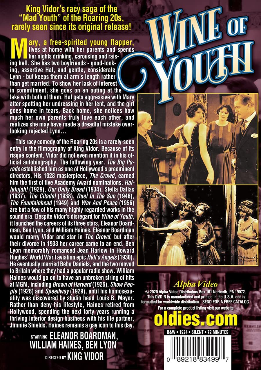 Wine of Youth (Silent) (DVD) Ben Lyon Eleanor Boardman William Haines