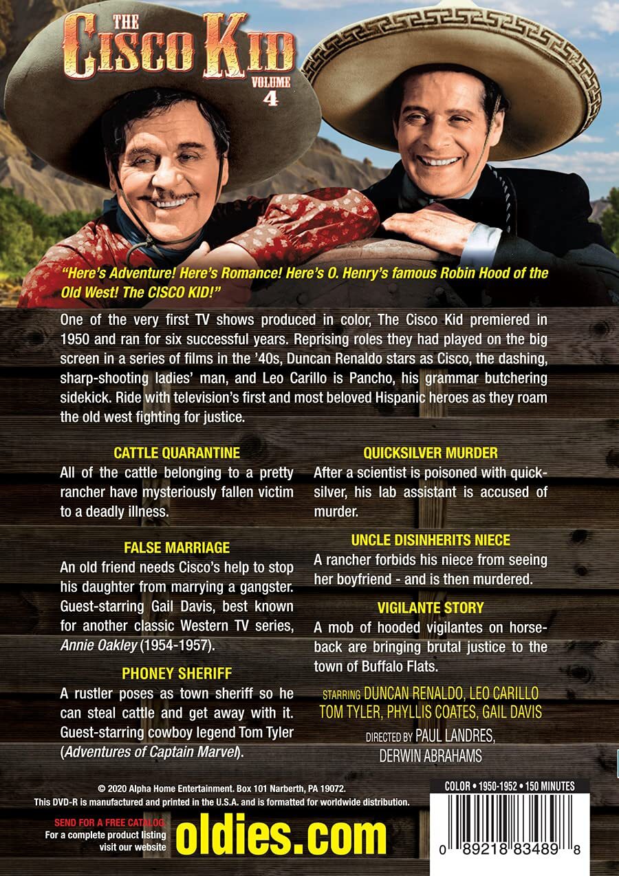 Cisco Kid - Volume 4 (DVD) Duncan Renaldo Leo Carillo Phyllis Coates Tom Tyler