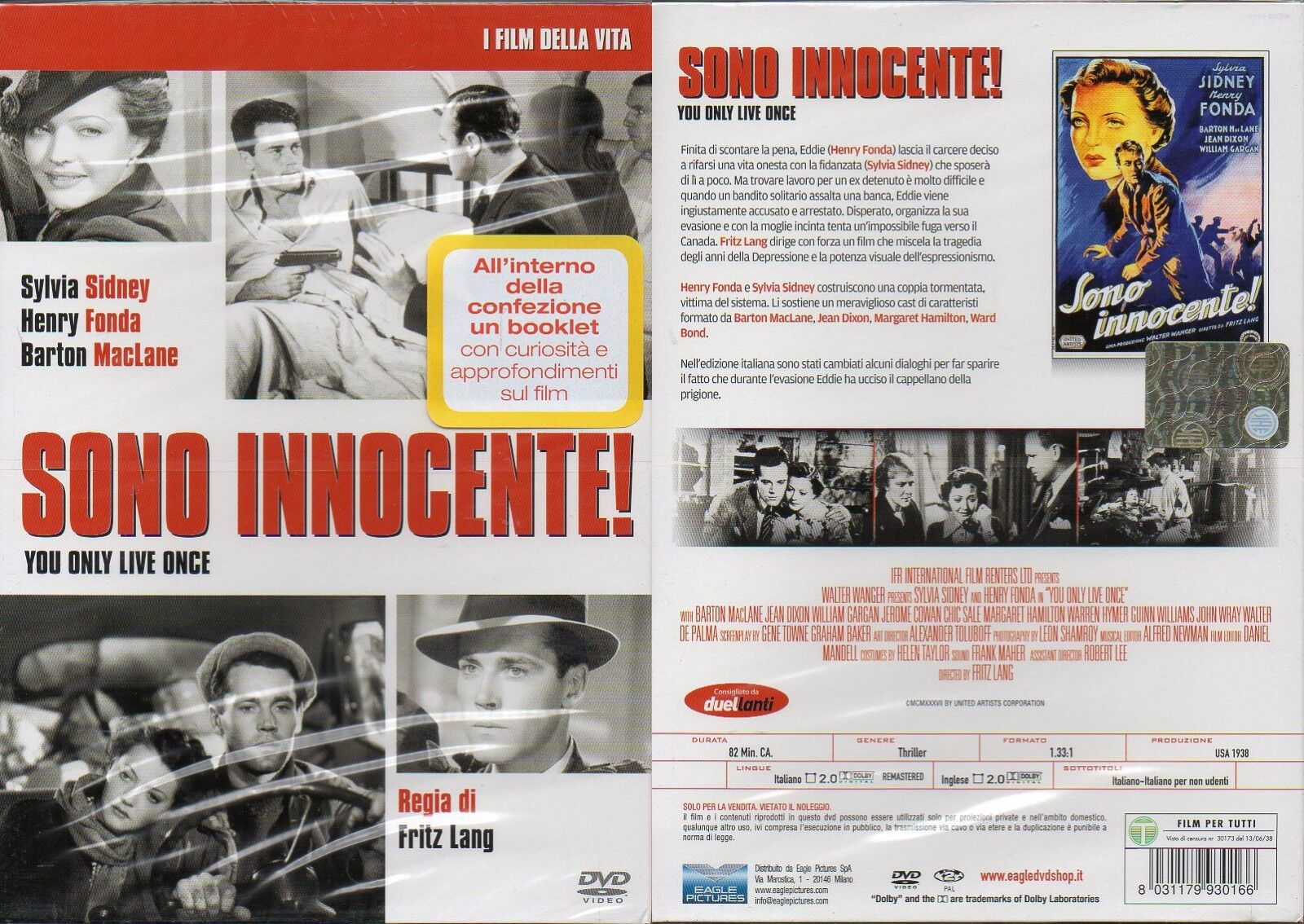 SONO INNOCENTE !  - DVD+BOOKLET (NUOVO SIGILLATO) FRITZ LANG