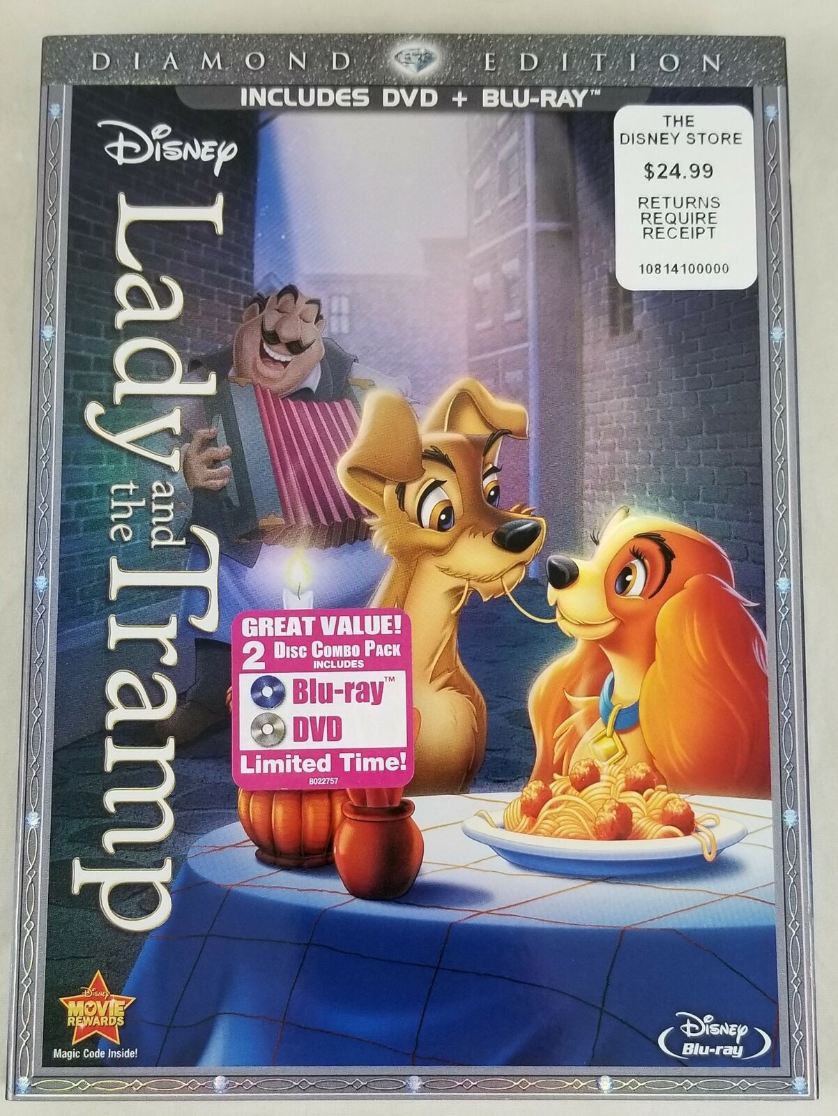 Nuovo Disney Lady & The Tramp Blu-Ray E DVD 2 Disco Set Diamante Edizione