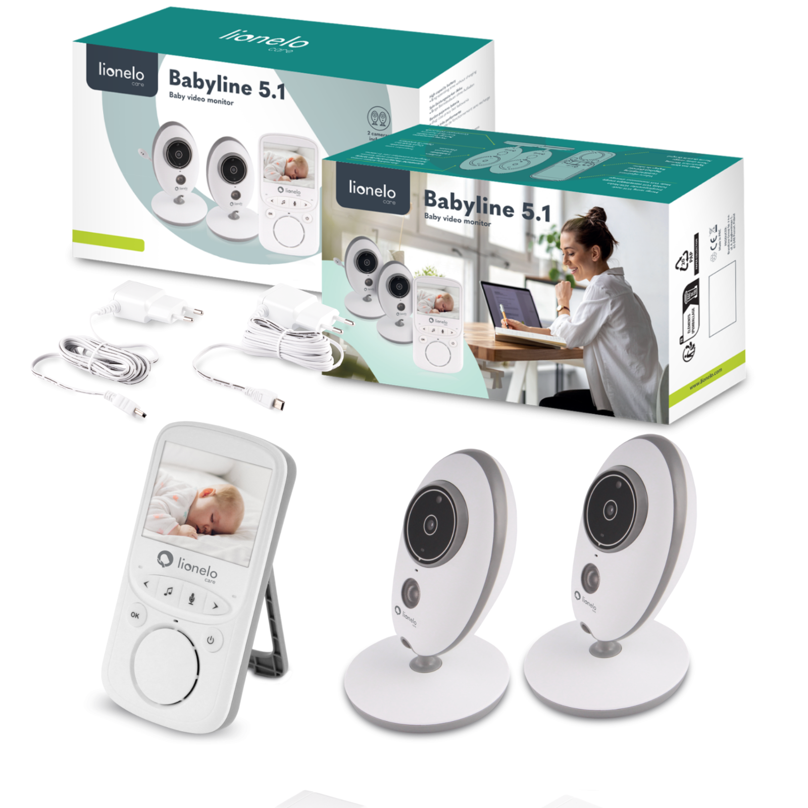 Babyphone con 2 fotocamere Babyline 5.1 modalità notturna baby monitor con...