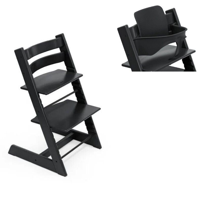 Stokke Tripp Trapp Nero Completo di Baby Set - Seggiolone Evolutivo in Legno