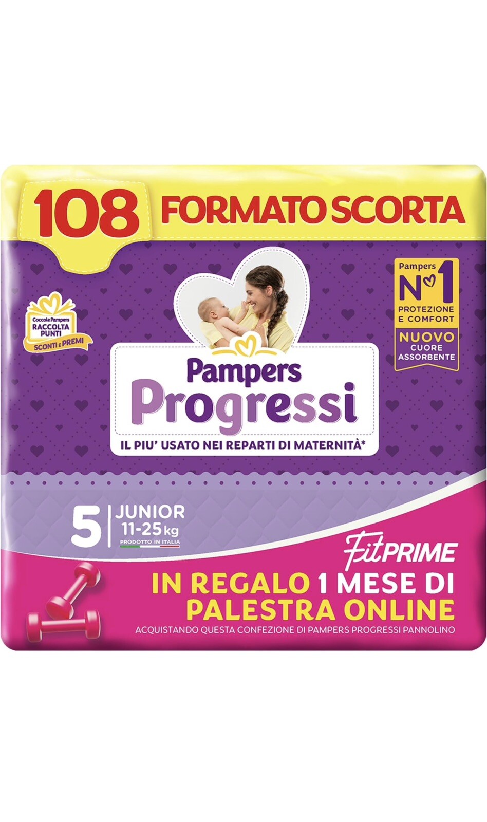 Pampers Progressi Junior, 108 Pannolini, Taglia 5 (11-25 Kg) Confezione Esapack