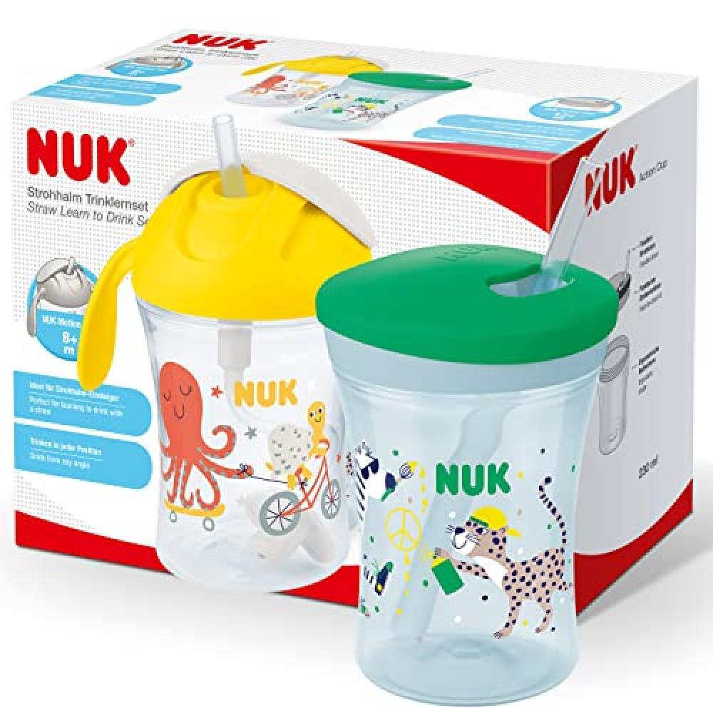 (TG. 8m+) NUK Set Action Cup e Motion Cup | Tazze per bambini con cannuccia e co