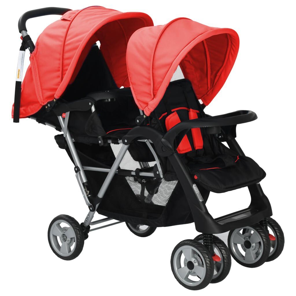 AX Passeggino Doppio Tandem Ruote Cestino Rosso Nero 122.5x53.5x111cm News 10111