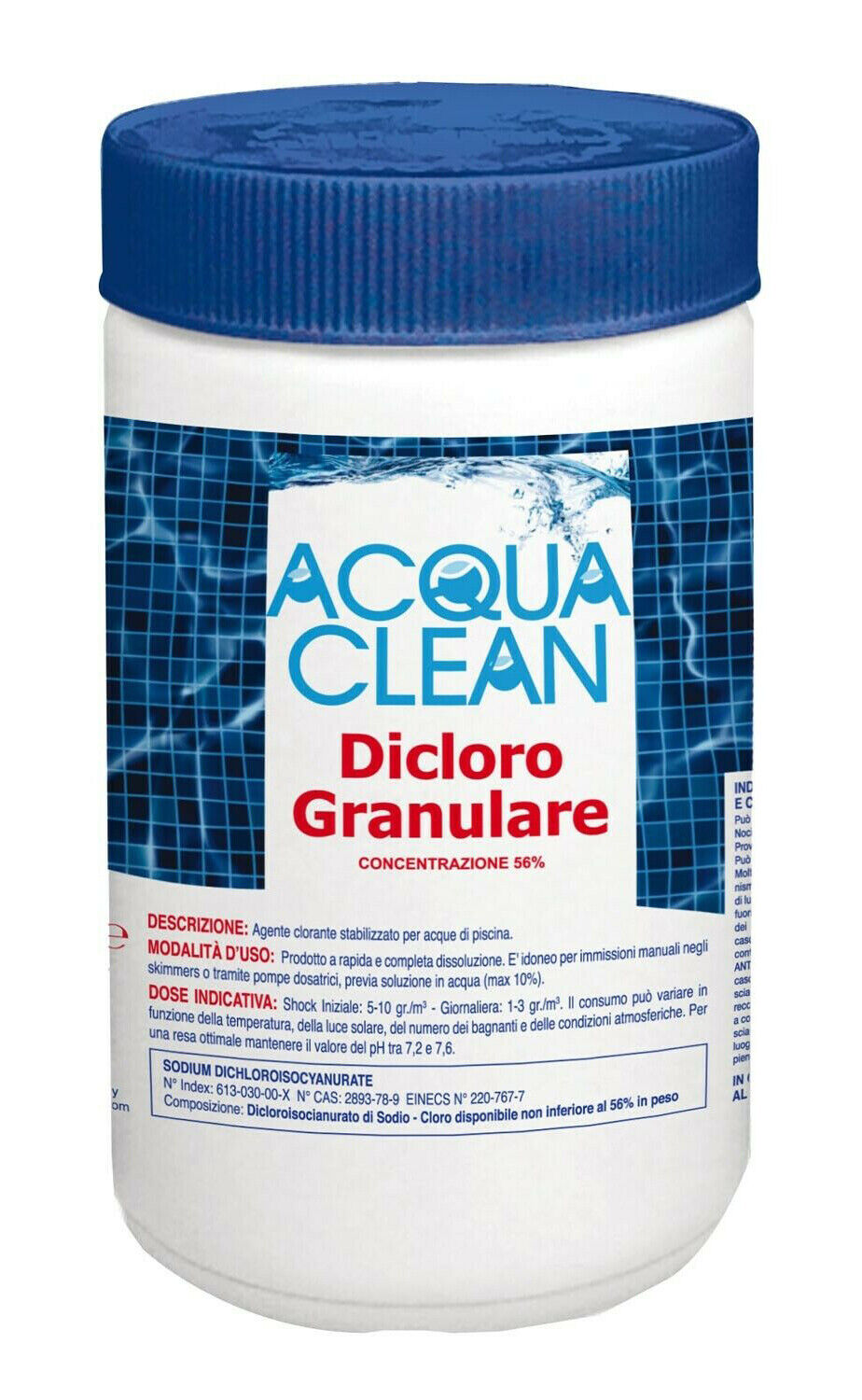 CLORO GRANULARE 56% DICLORO IN POLVERE 1 KG PULIZIA ACQUA PISCINA (25652)