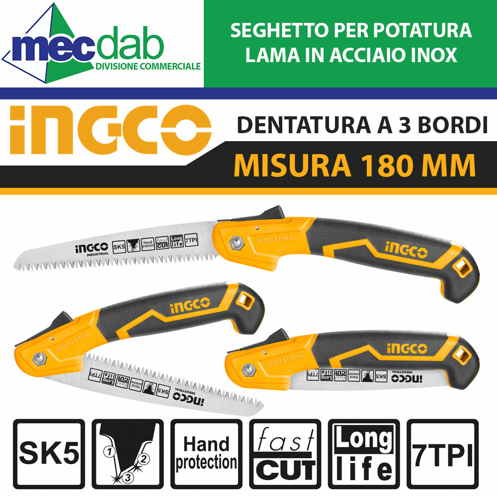 Seghetto Potarami Tascabile Lama Seghettata 3 Bordi in Acciaio Dimensioni 180 mm