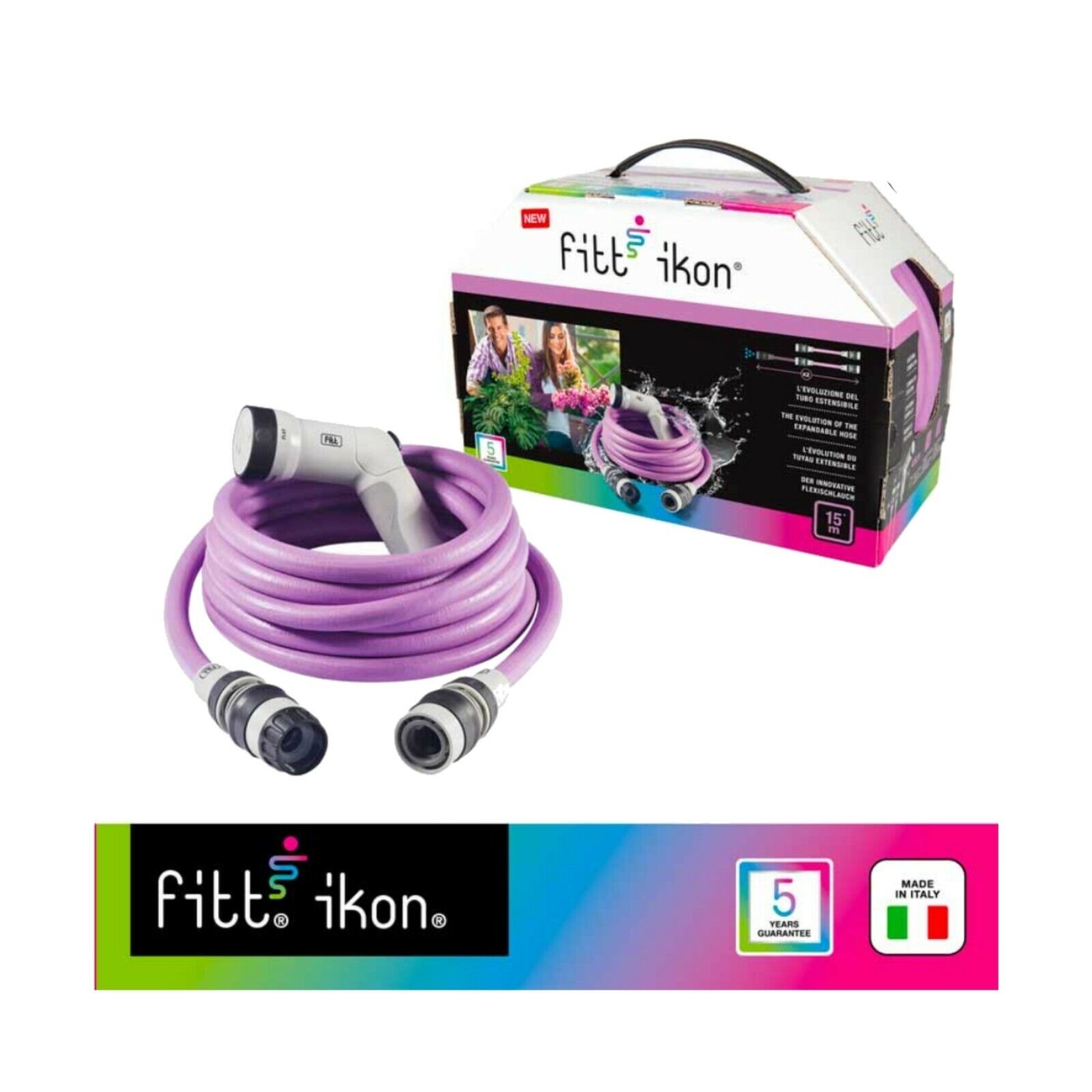 TUBO IRRIGAZIONE ESTENSIBILE 15 MT IKON FITT ACQUA LAVANDA 1/2" ACCESSORI