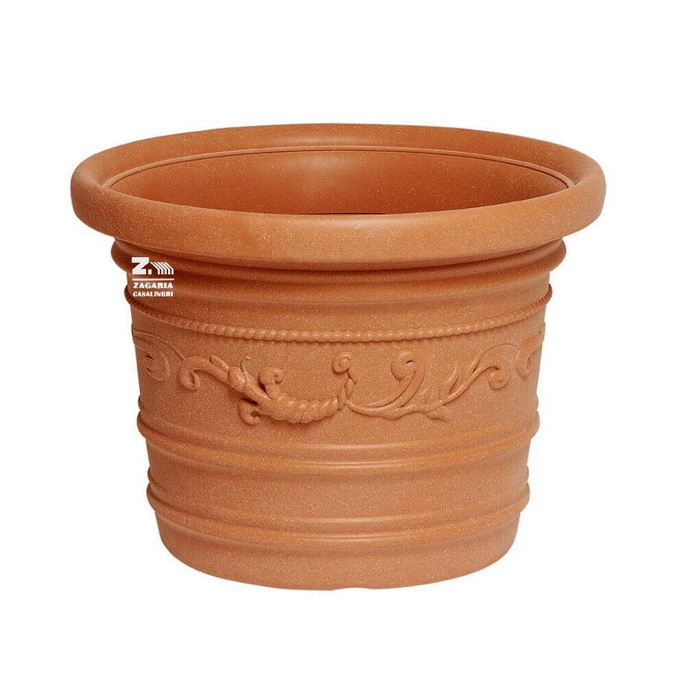 VASO TONDO RESINA FESTONATO CILINDRICO CM Ø 60 X 45 h DOPPIO BORDO TERRA SIENA