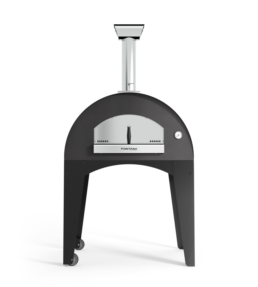 FORNO PIZZA A LEGNA CON CARRELLO FONTANA "AMALFI" COLORE ANTRACITE 3 PIZZE