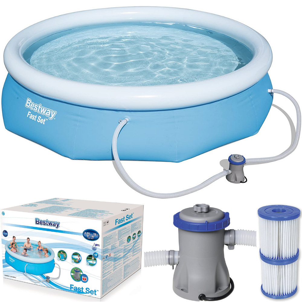 Bestway PISCINA FUORITERRA ROTONDA GONFIABILE CON POMPA FILTRO cm 305x76 57270