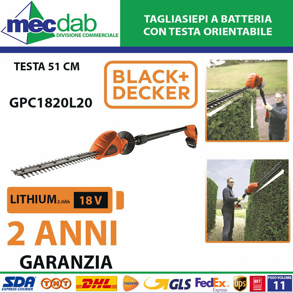Tagliasiepi a Batteria Litio 2.0Ah 18V Con Testa Orientabile Black+Decker
