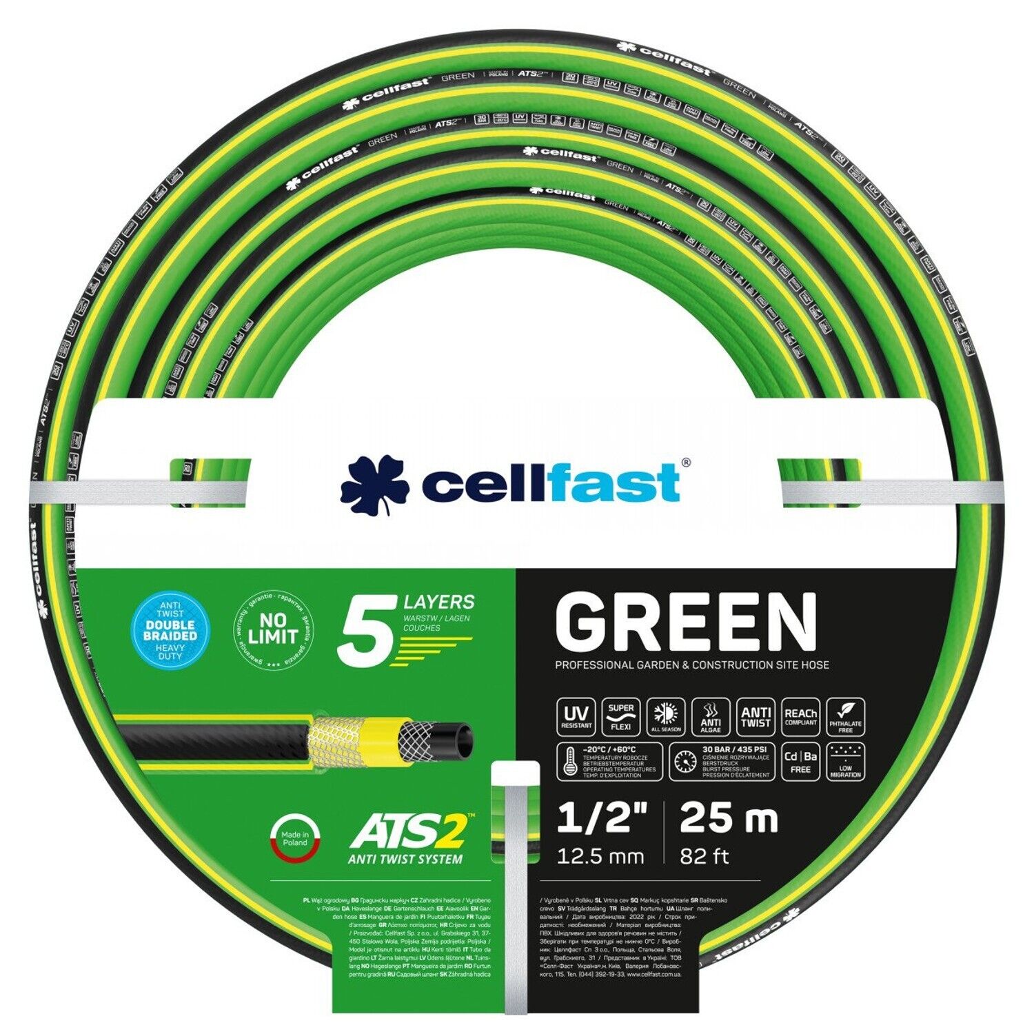 Tubo da giardino per Irrigazione 1/2'' 25m Cellfast Green ATS2 15-100