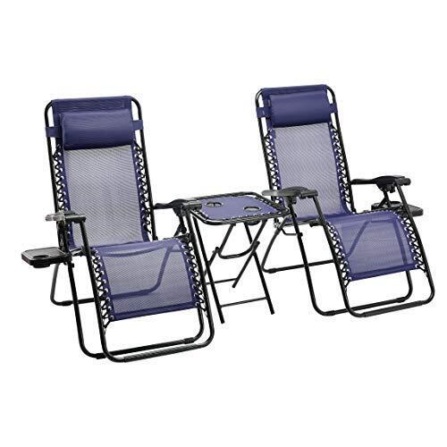 Amazon Basics - Sedie a sdraio Zero Gravity con tavolino, set da 2, blu