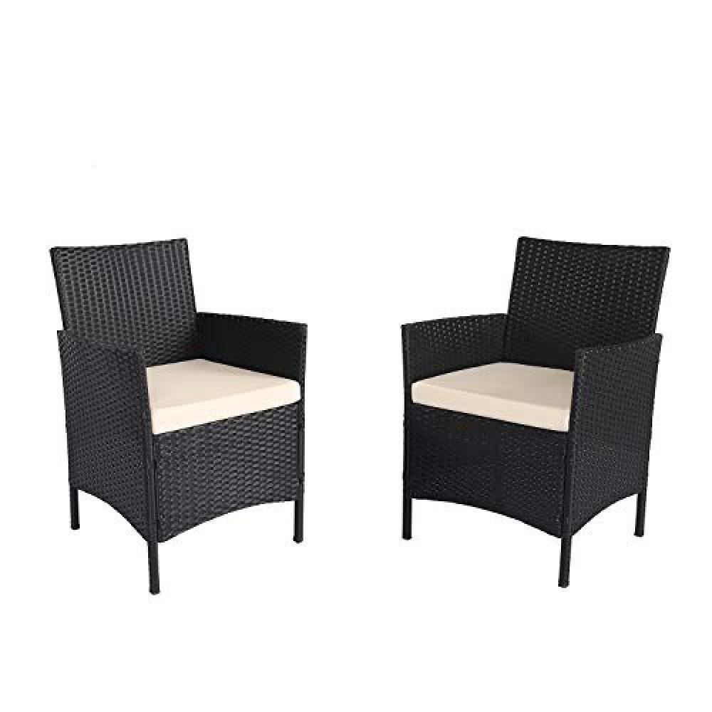 Ambientehome 2er Set Sessel Polyrattan Schwarz Poltrona, Nero - NUOVO