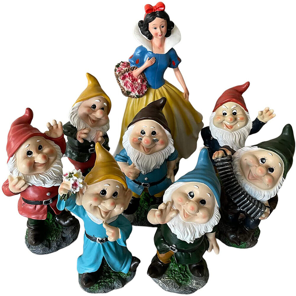 SET DA GIARDINO ESTERNO 8pz POLIRESINA BIANCANEVE H. 44cm CON 7 NANI H. 28cm