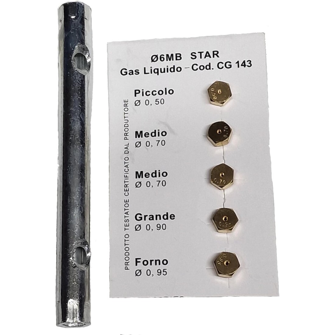 KIT 5 PZ UGELLI UNIVERSALI PER CUCINA BOMBOLE GAS GPL Ø 6 MB + CHIAVE A TUBO 6x7
