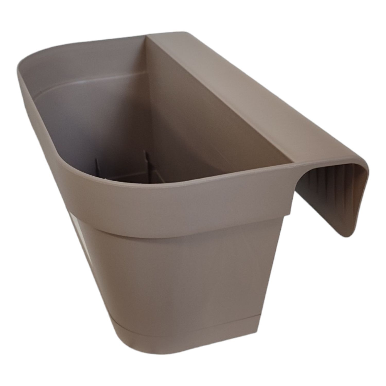 Vaso da ringhiera balcone con sottovaso tortora cm 36 sospeso in resina opaco