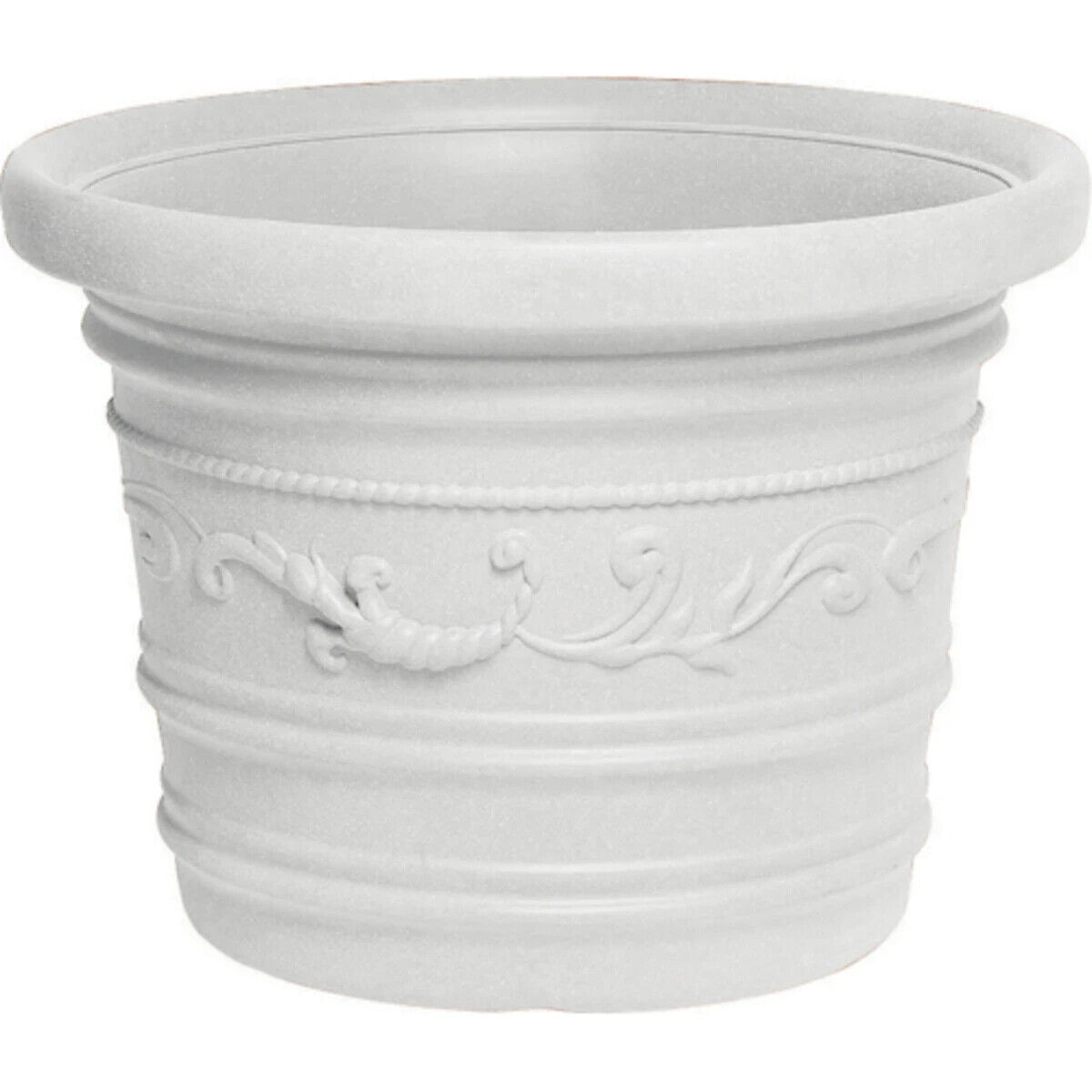 VASO FESTONATO IN RESINA PRESTIGE BIANCO Ø 40 x h. 30 cm DECORATO DA GIARDINO
