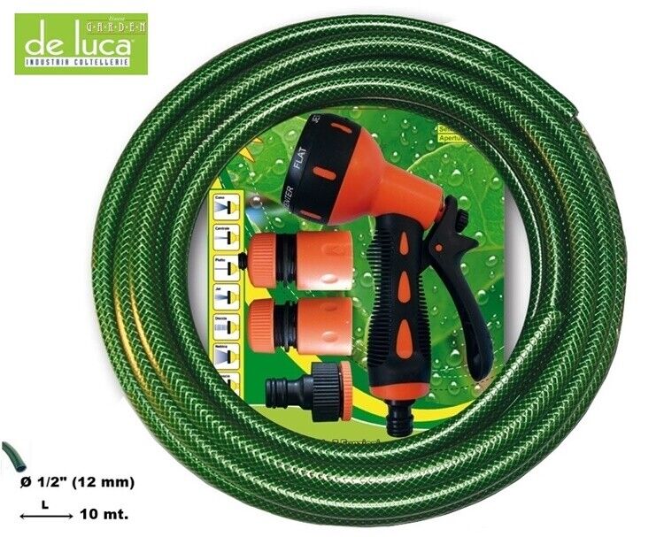 TUBO ACQUA DA IRRIGAZIONE 10 MT IN PVC RETINATO DA 1/2 CON SET 4 ACCESSORI