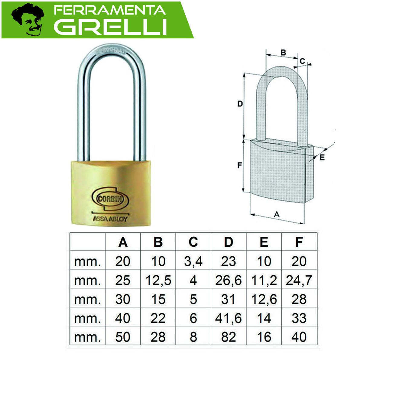 LUCCHETTO OTTONE ARCO LUNGO PRIUM PL112 • mm 20 (PL1122000)  • 12 pz