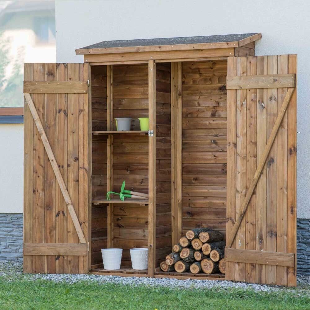 Armadio in legno da giardino per attrezzi 131x48xh170/180 cm, tetto coibentato