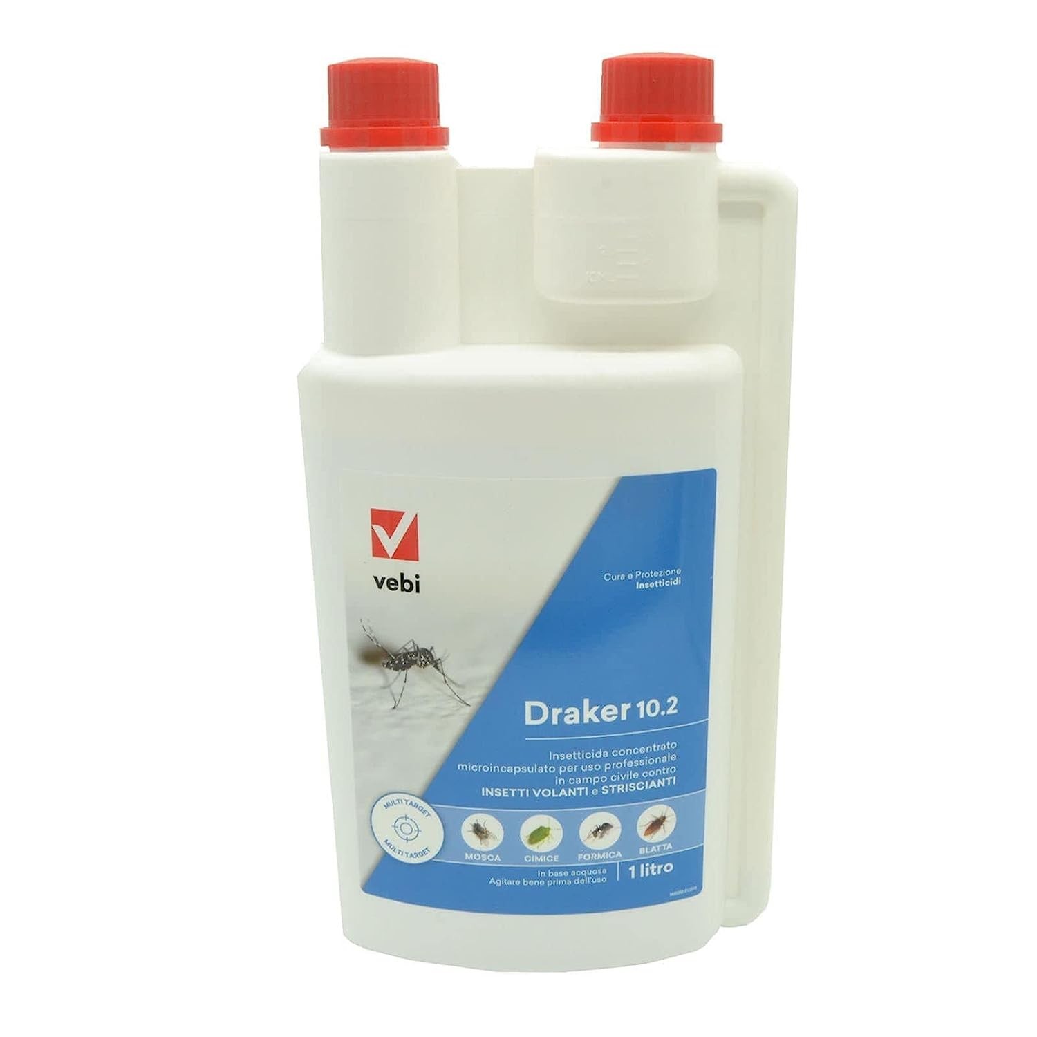 VEBI Insetticida Draker 10.2 per mosche,pulci,zecche,formiche zanzare 1lt