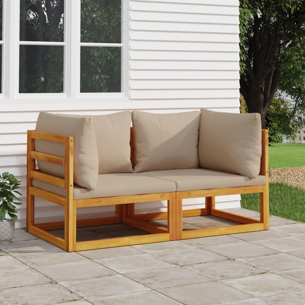 vidaXL Divani Angolari Modulari 2pz Cuscini Tortora Massello Acacia