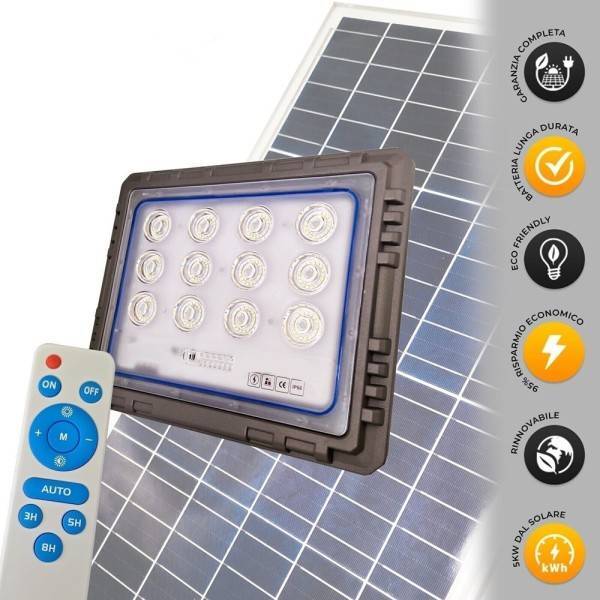 Faro 100 Watt Con Pannello Solare Luce Forte Telecomando Batteria Lunga Durata